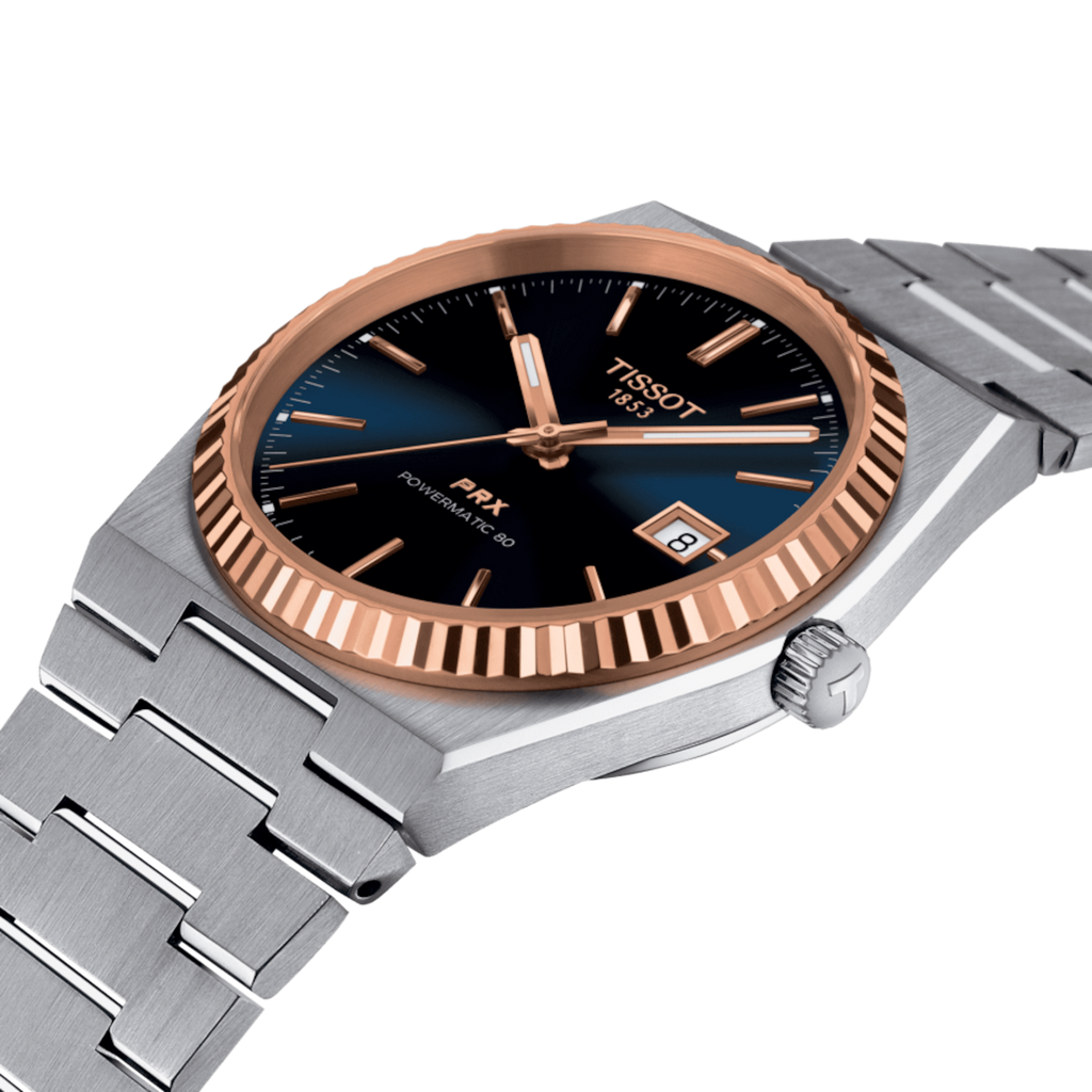 TISSOT PRX POWERMATIC 80 BLUE DIAL WITH 18K ROSE GOLD BEZEL