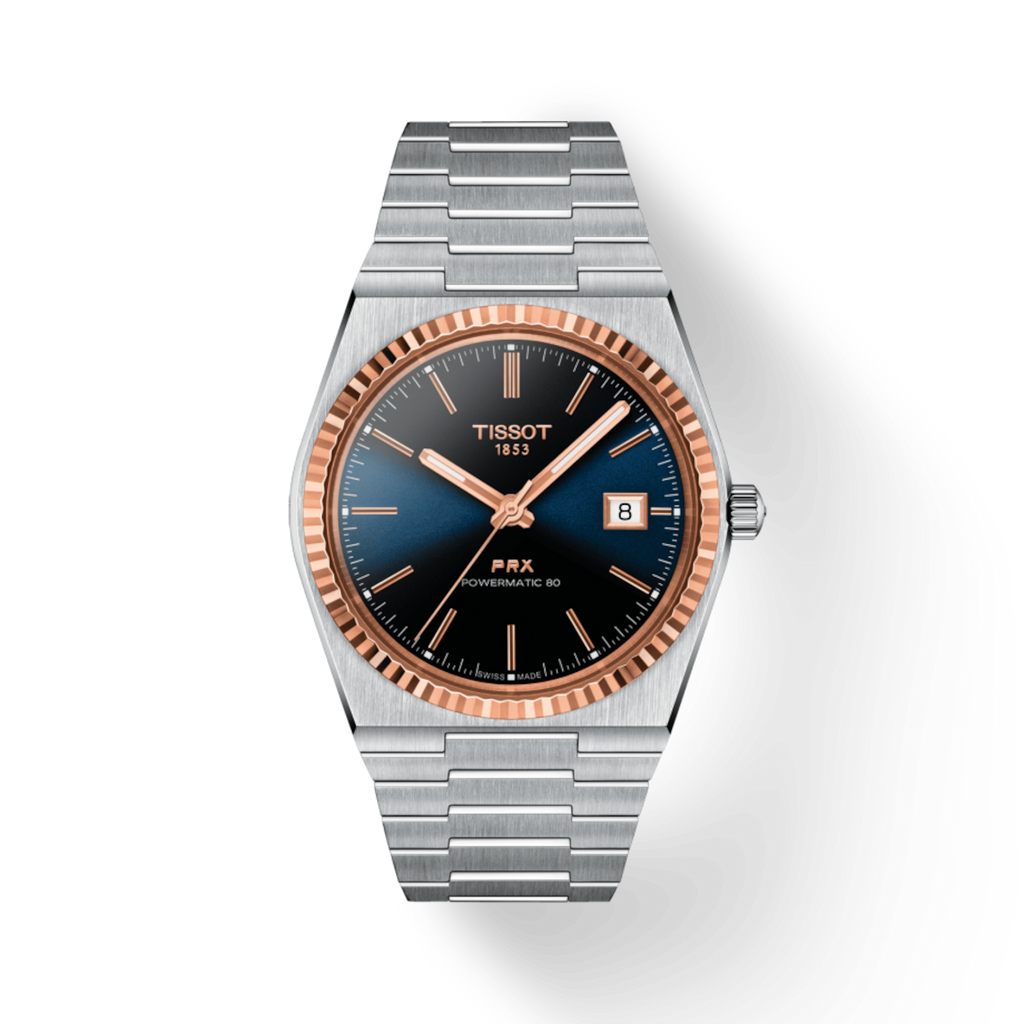 TISSOT PRX POWERMATIC 80 BLUE DIAL WITH 18K ROSE GOLD BEZEL