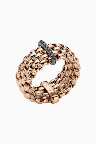 Fope Panorama Ring in Rose Gold with Black Diamonds in large size