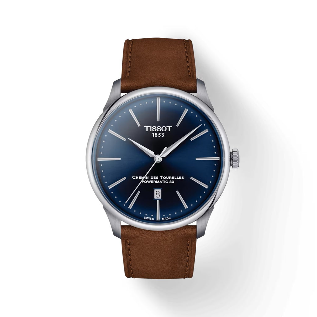 TISSOT CHEMIN DES TOURELLES POWERMATIC 80 42 MM BLUE ON LEATHER