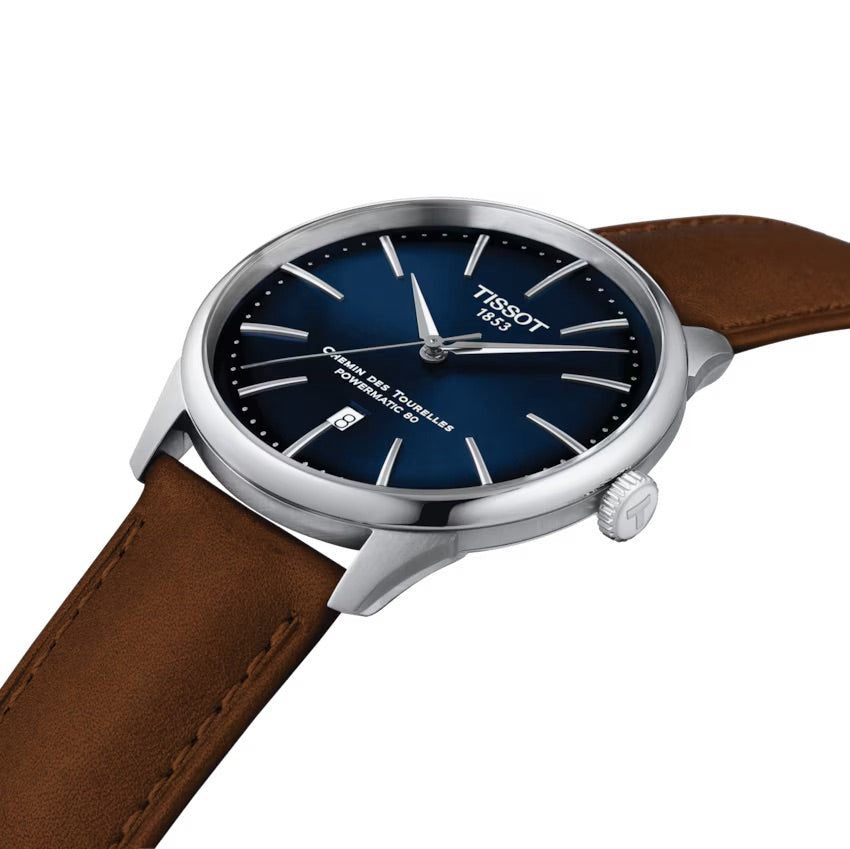 TISSOT CHEMIN DES TOURELLES POWERMATIC 80 42 MM BLUE ON LEATHER