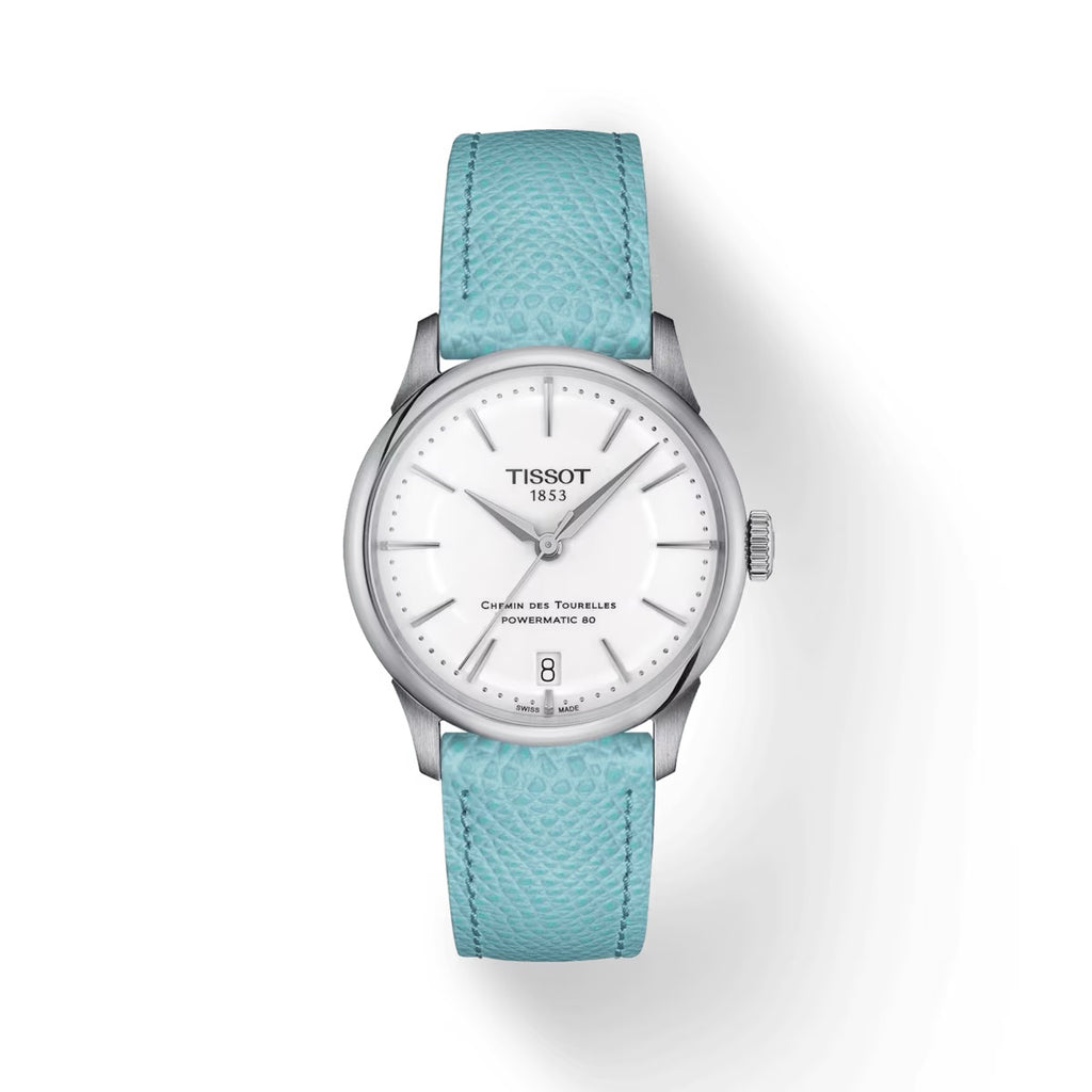 TISSOT CHEMIN DES TOURELLES POWERMATIC 80 34 MM BLUE LEATHER