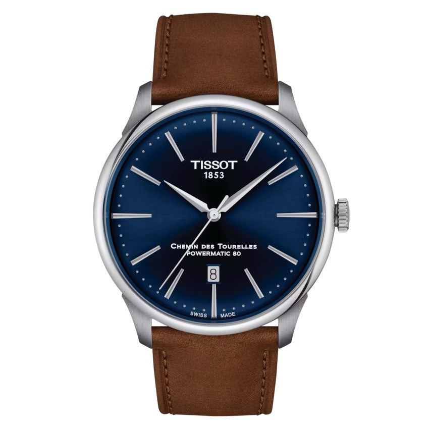 TISSOT CHEMIN DES TOURELLES POWERMATIC 80 42 MM BLUE ON LEATHER