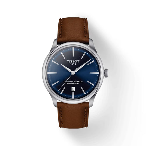 TISSOT CHEMIN DES TOURELLES POWERMATIC 80 39 MM BLUE ON LEATHER