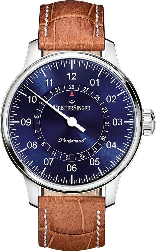 MeisterSinger Perigraph Blue Dial with dark brown strap