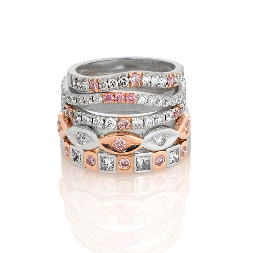 Desert Rose Ring with pink diamonds from the Argyle mine and White Diamonds EDJW001 (7PR)